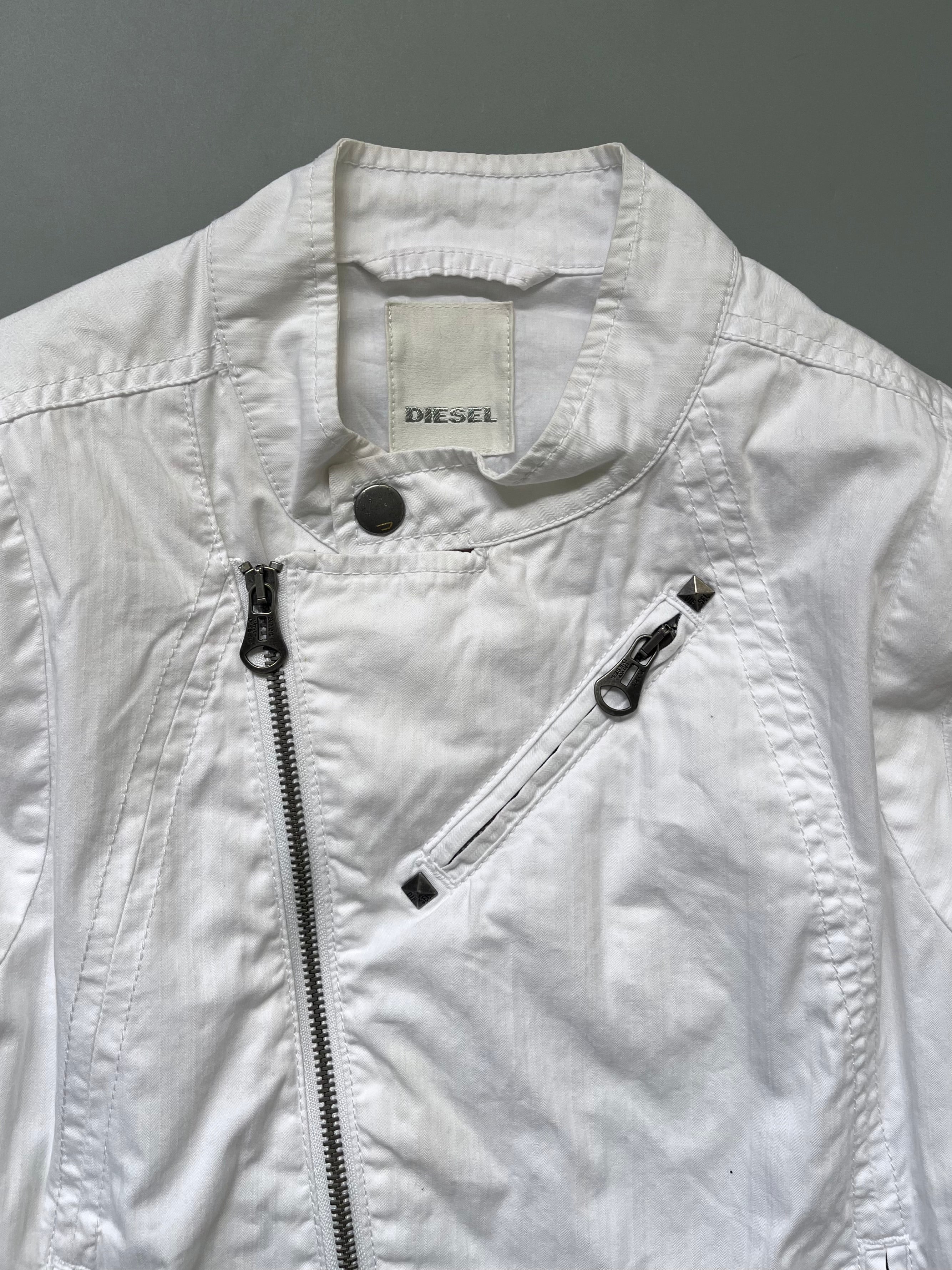 Diesel White Cotton Biker Jacket