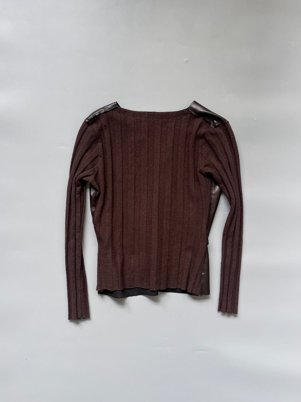 Candido Brown Knit & Faux Leather Top