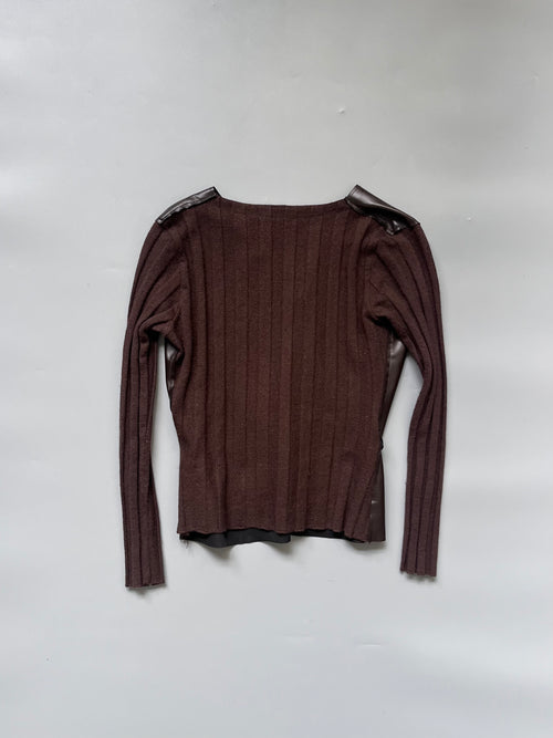 Candido Brown Knit & Faux Leather Top