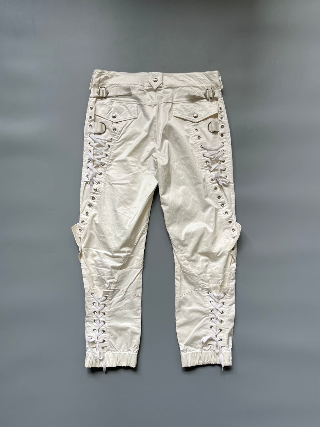 Atos Lombardini White Silky Lace Up Capri