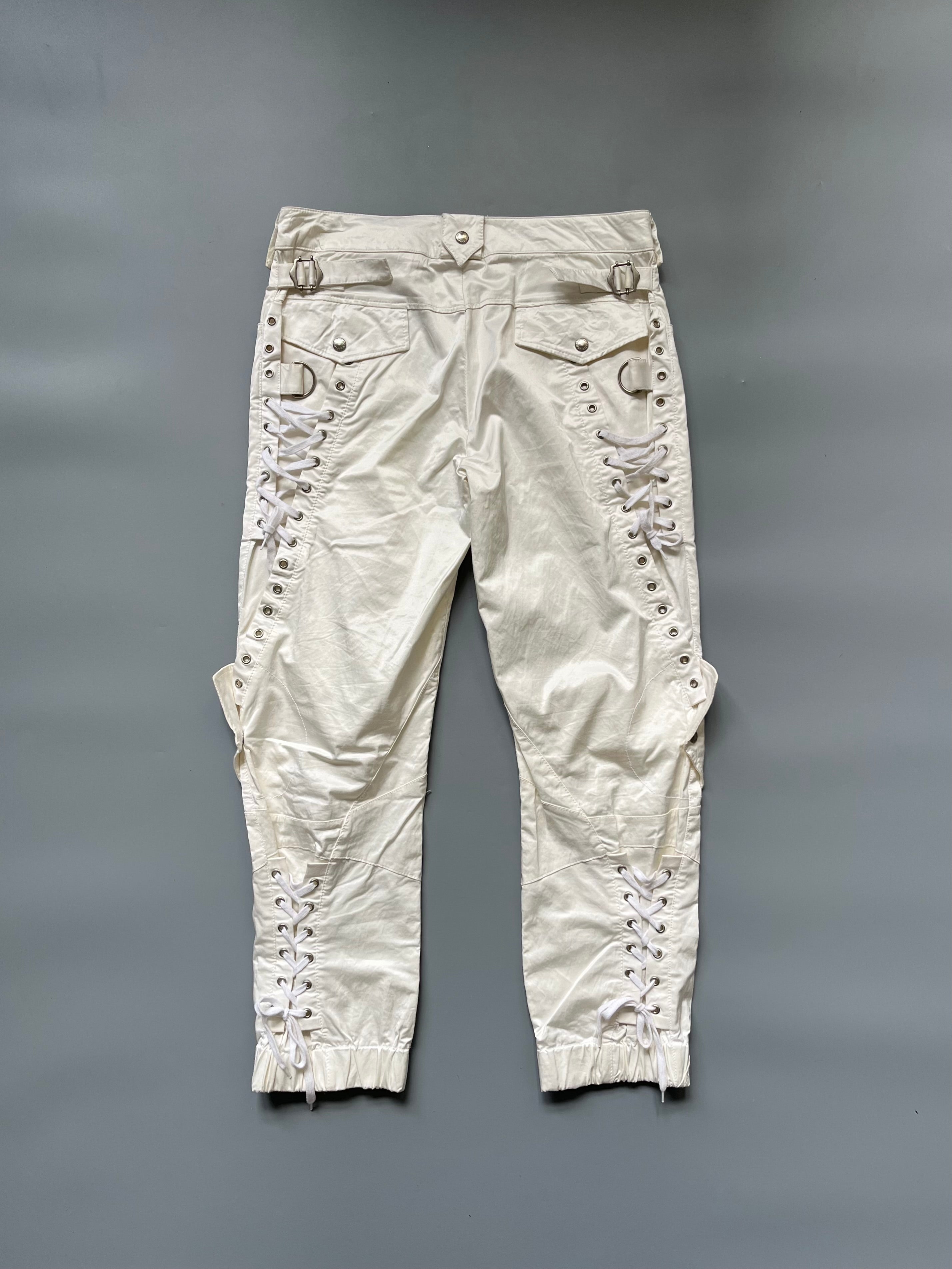 Atos Lombardini White Silky Lace Up Capri