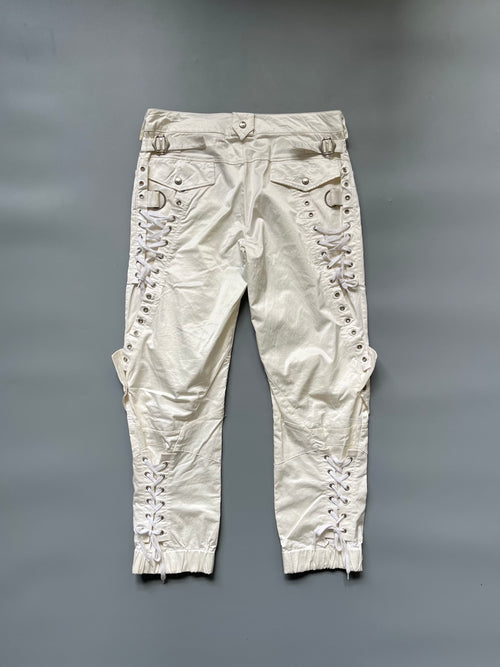 Atos Lombardini White Silky Lace Up Capri