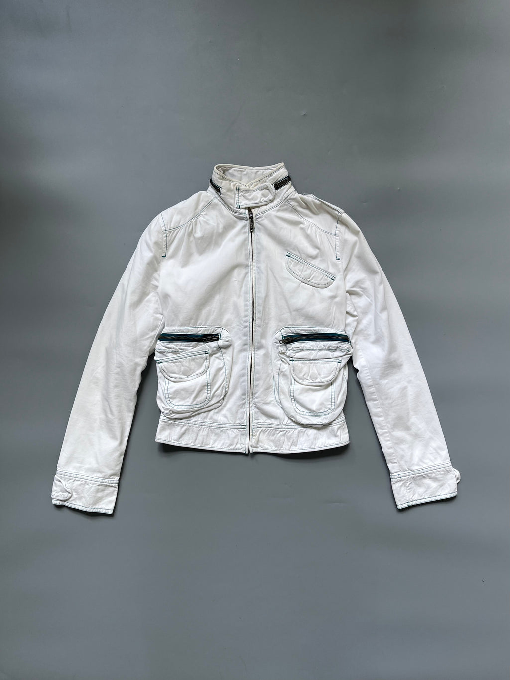 DKNY Jeans White Denim Biker Jacket