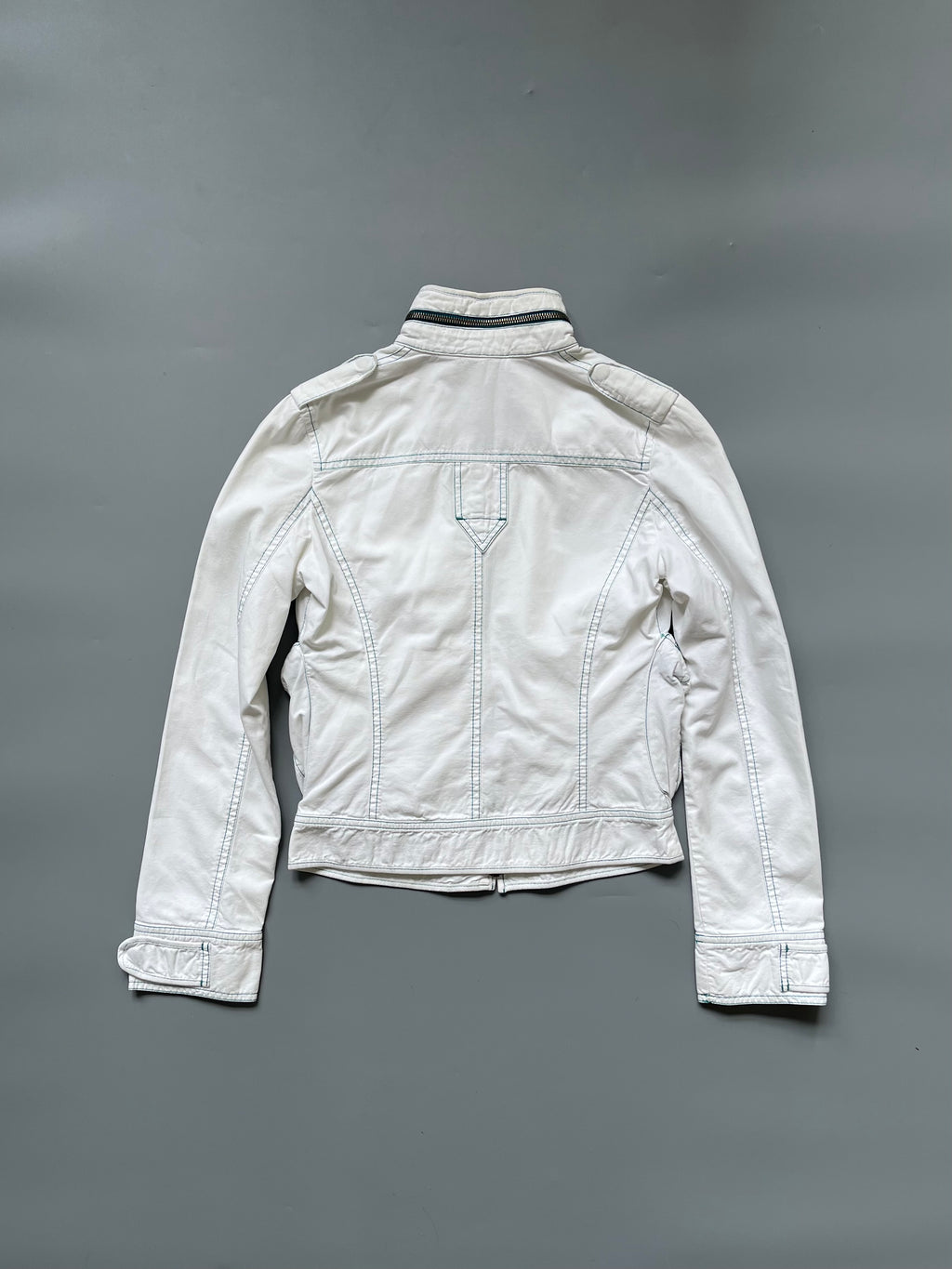 DKNY Jeans White Denim Biker Jacket
