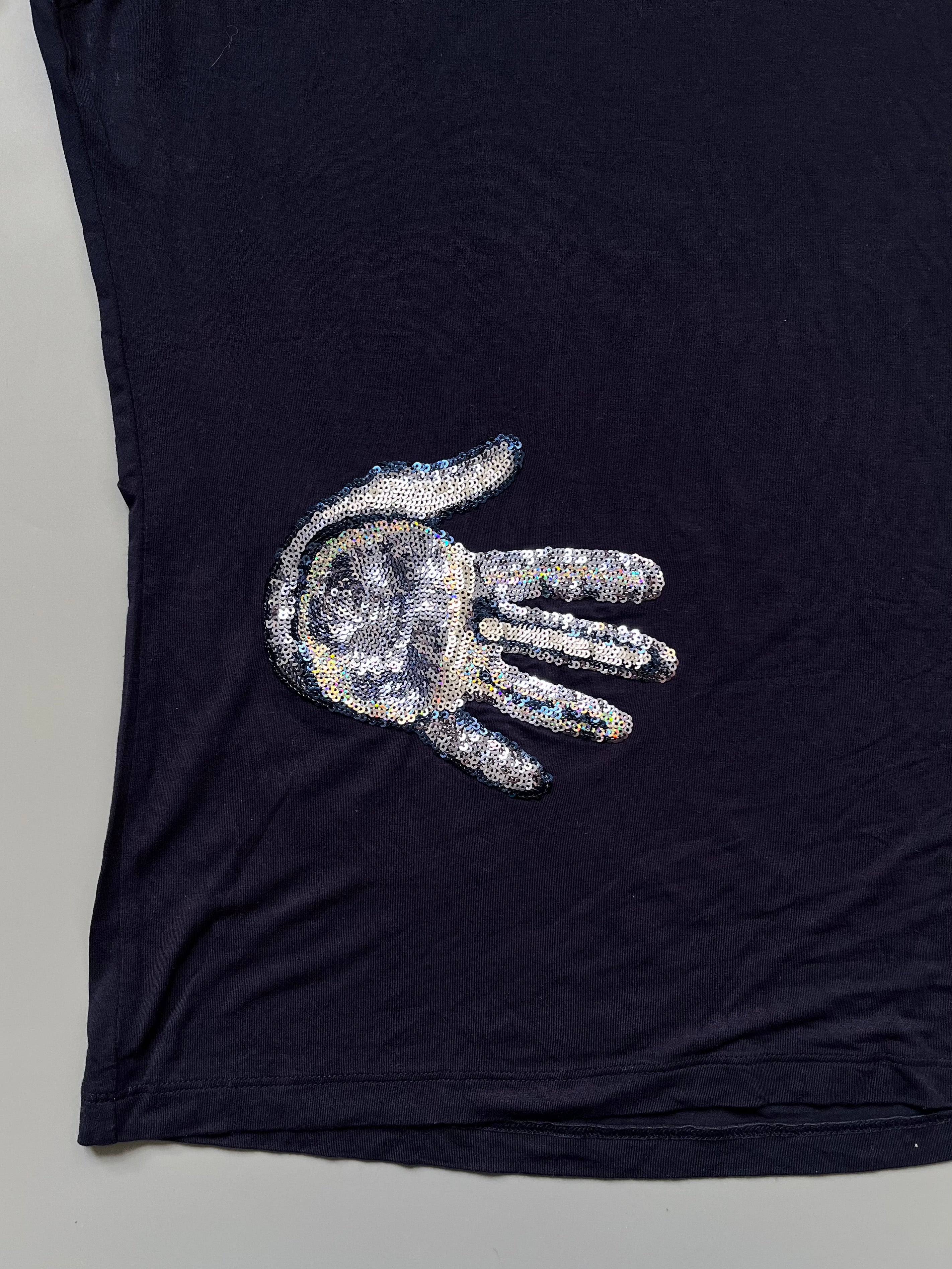 Denny Rose Navy Sequins Hands Top