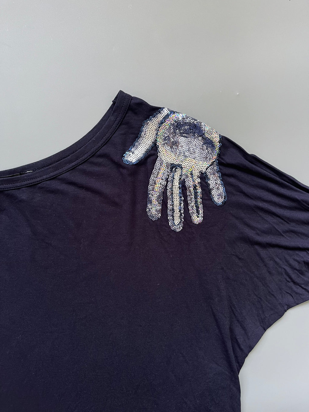 Denny Rose Navy Sequins Hands Top