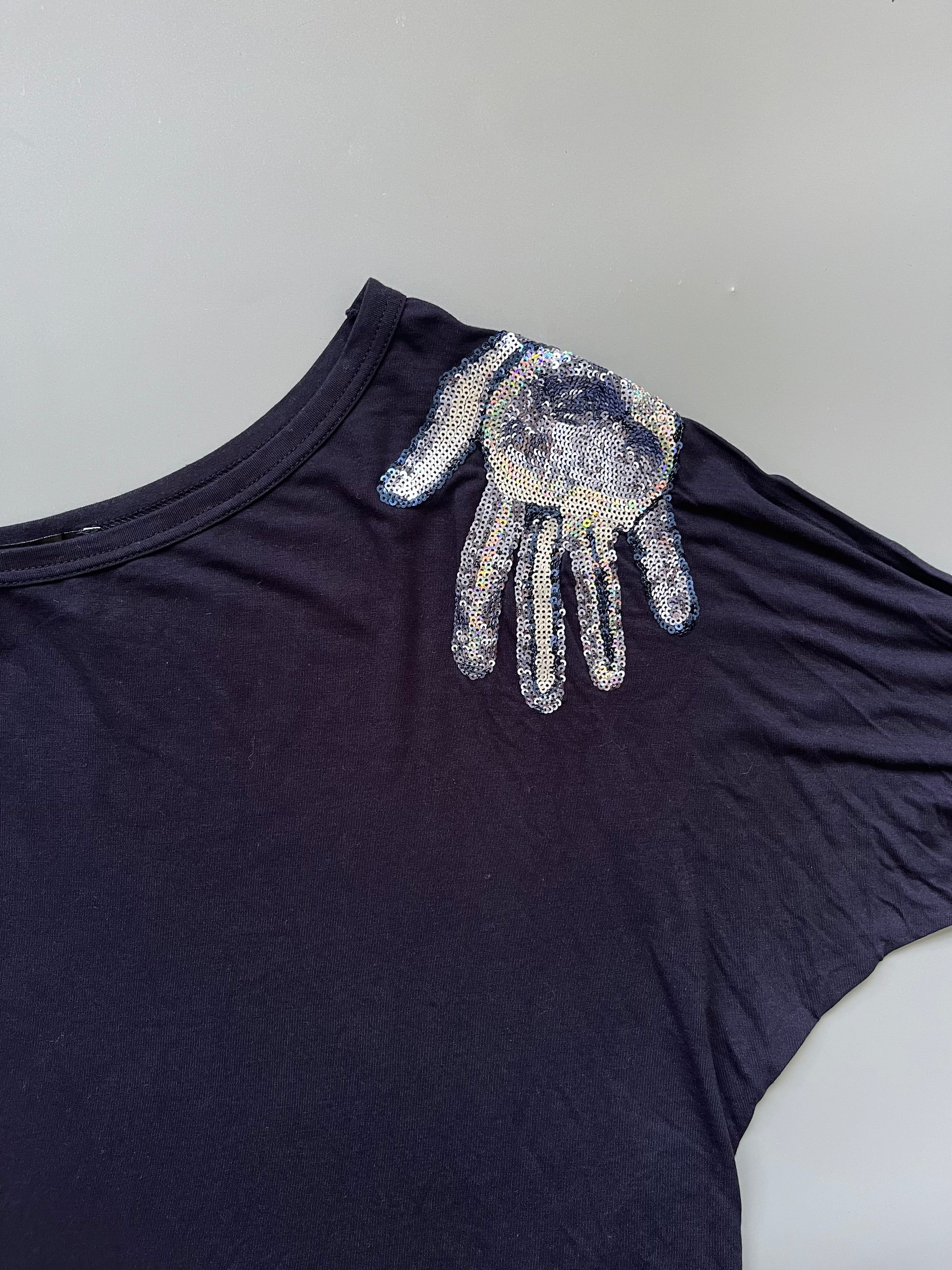 Denny Rose Navy Sequins Hands Top
