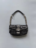 Prada Black Studded Leather/Nylon Shoulder Bag