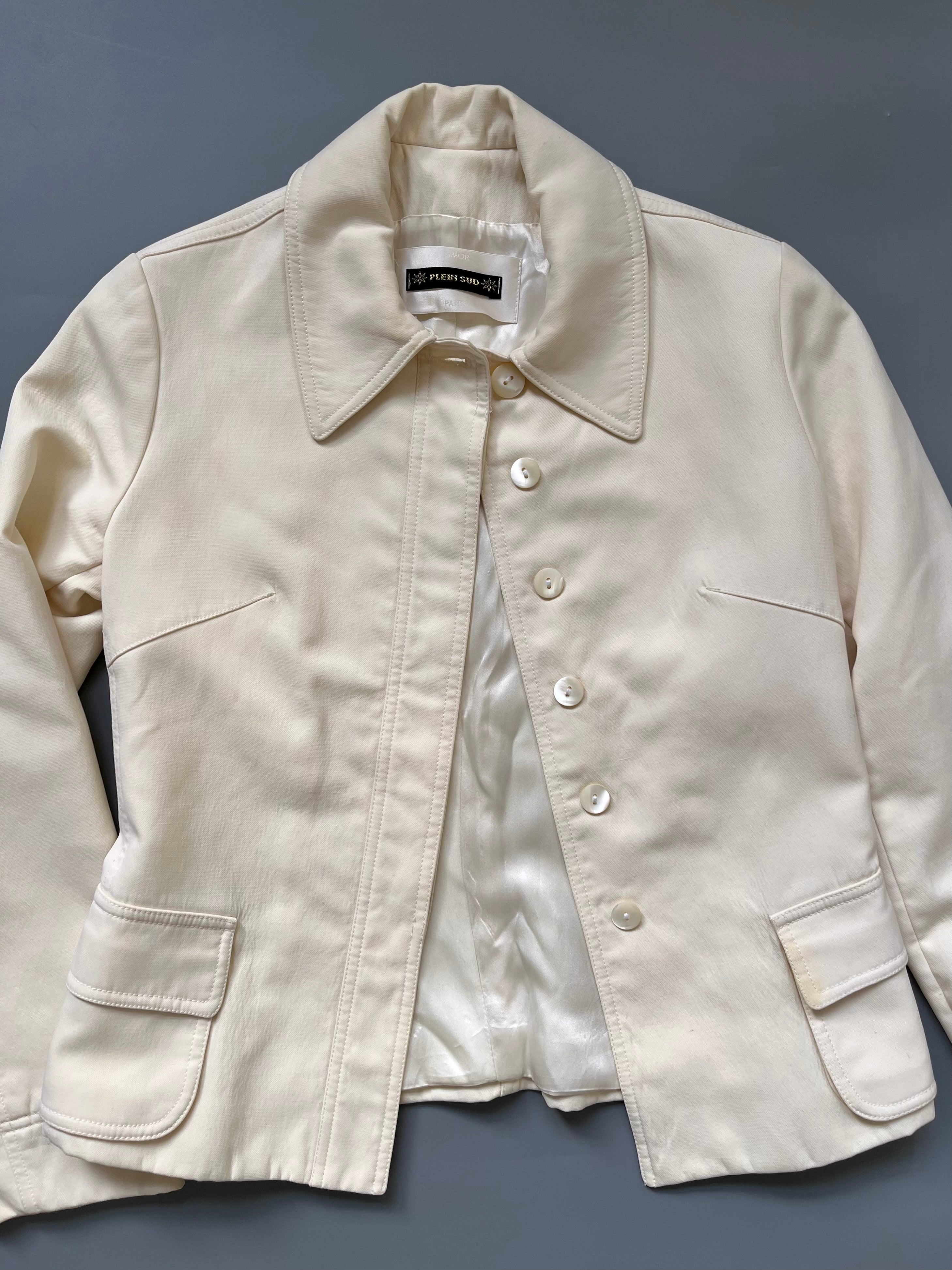 Plein Sud Ecru Crop Blazer Jacket