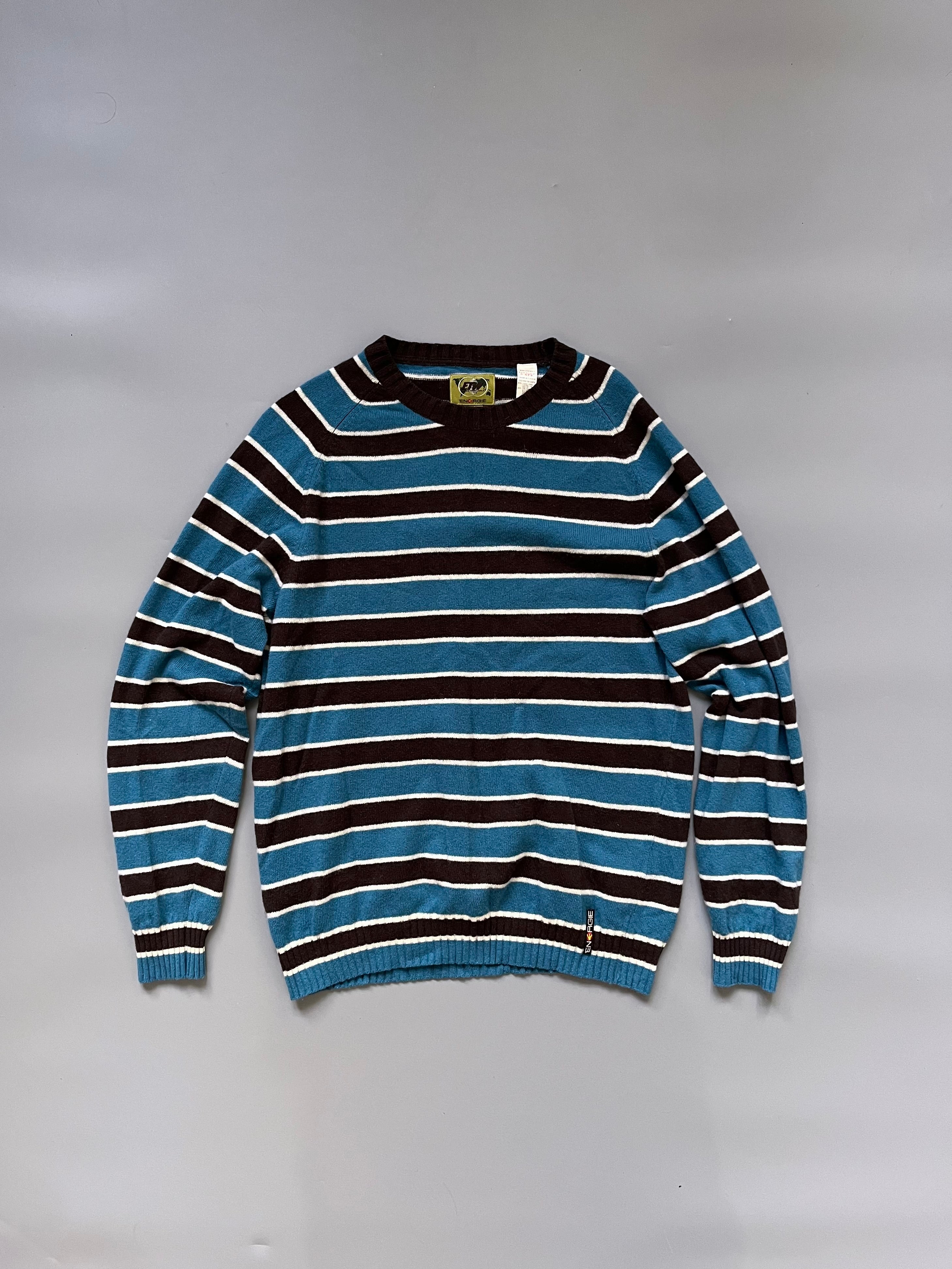 Energie Brown/Blue Stripes Crew Neck Sweater