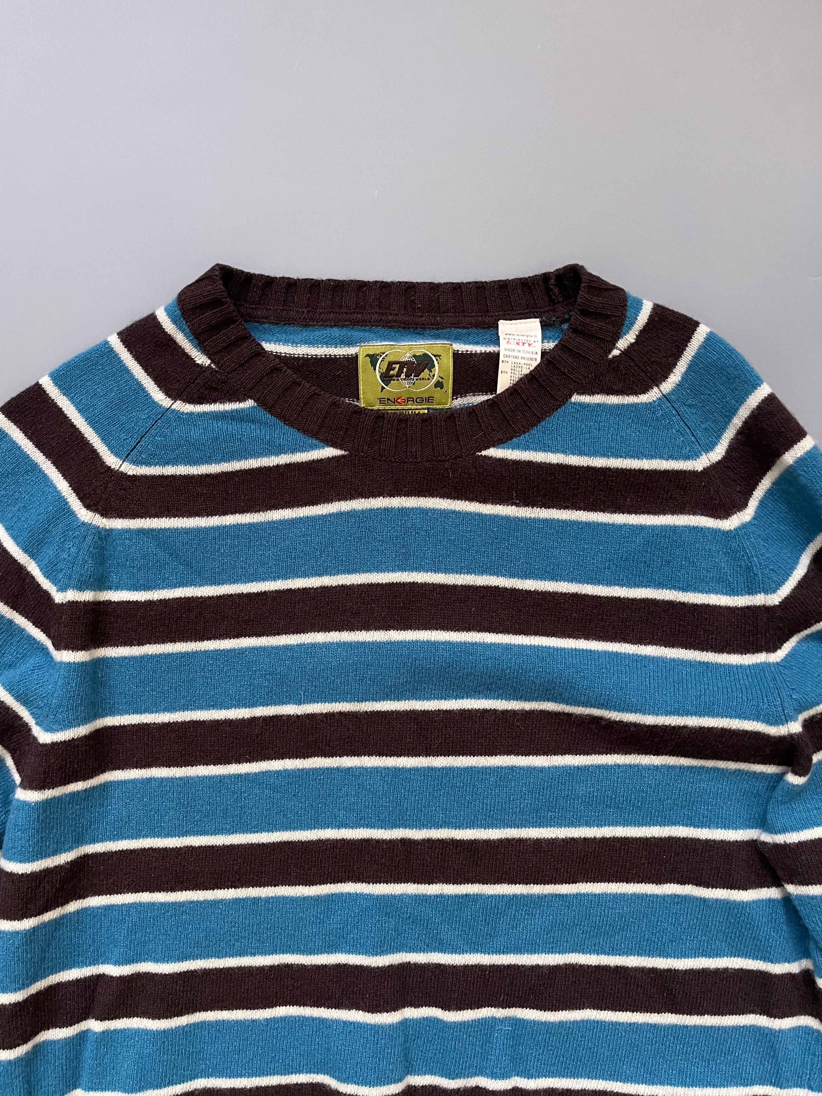 Energie Brown/Blue Stripes Crew Neck Sweater