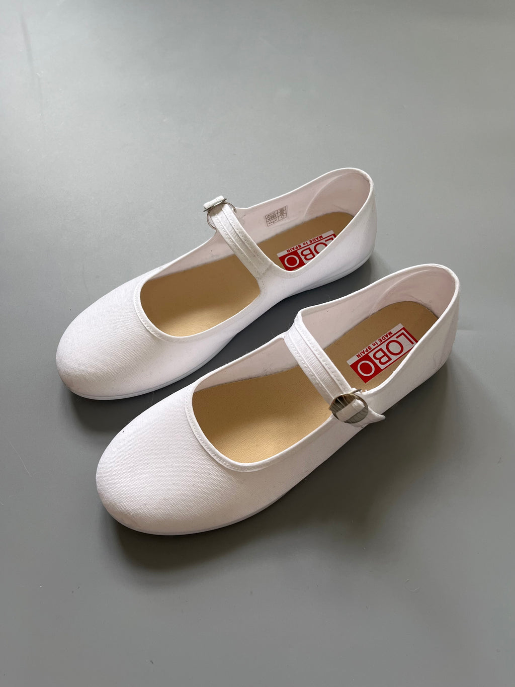LOBO White Canvas Mary Jane Flats