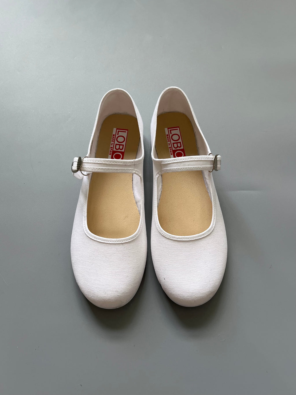 LOBO White Canvas Mary Jane Flats