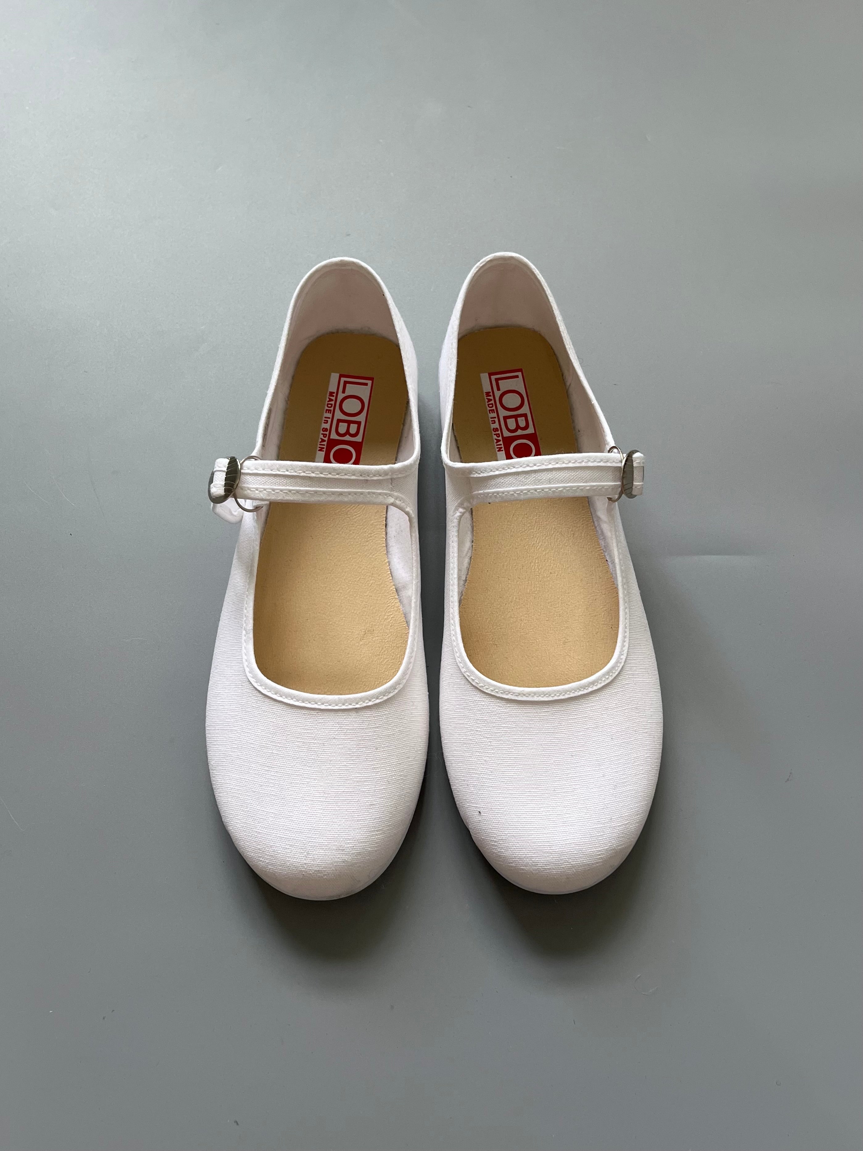 LOBO White Canvas Mary Jane Flats