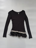Atos Lombardini Feather Trimmed Cotton Top