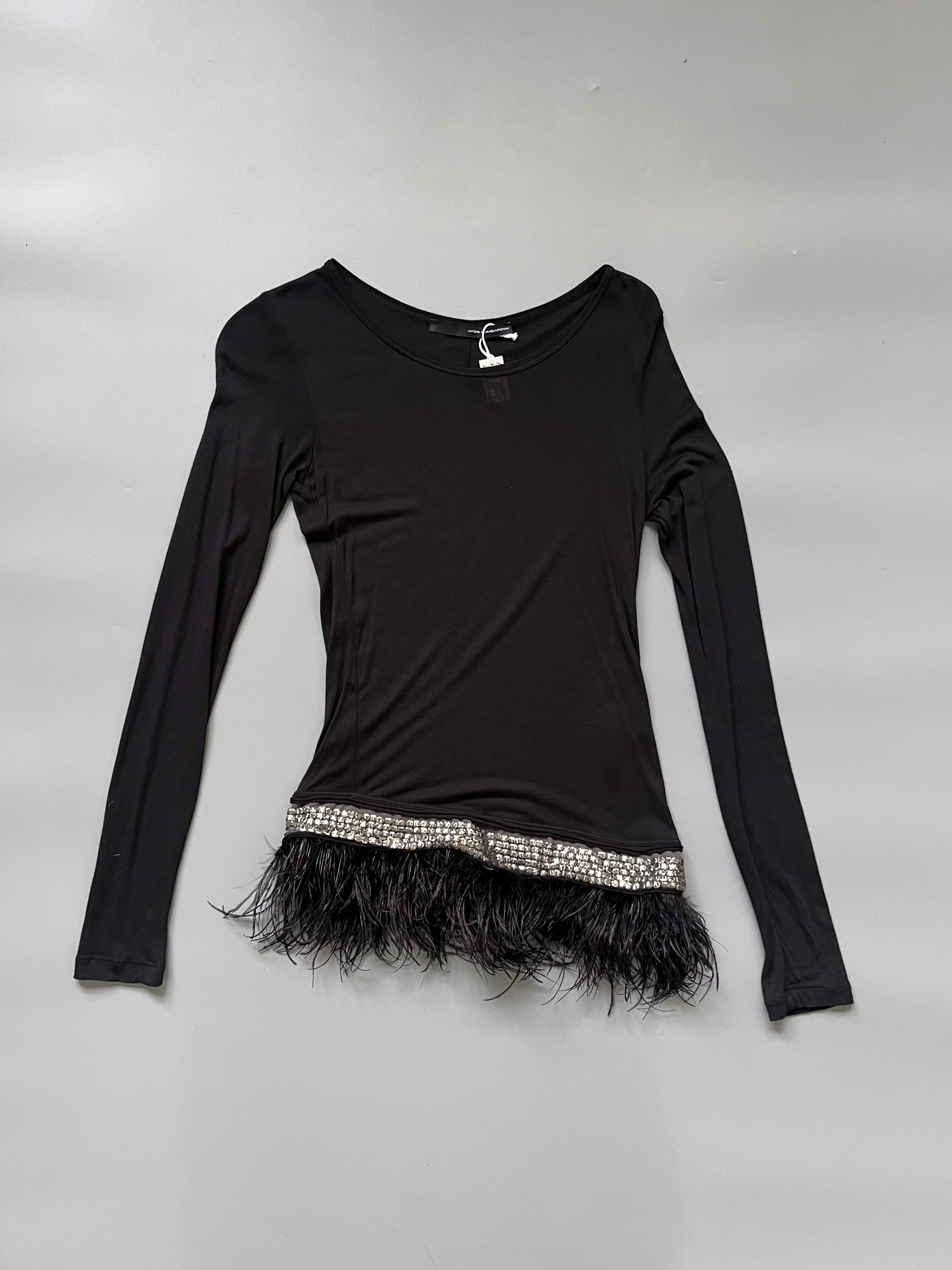 Atos Lombardini Feather Trimmed Cotton Top