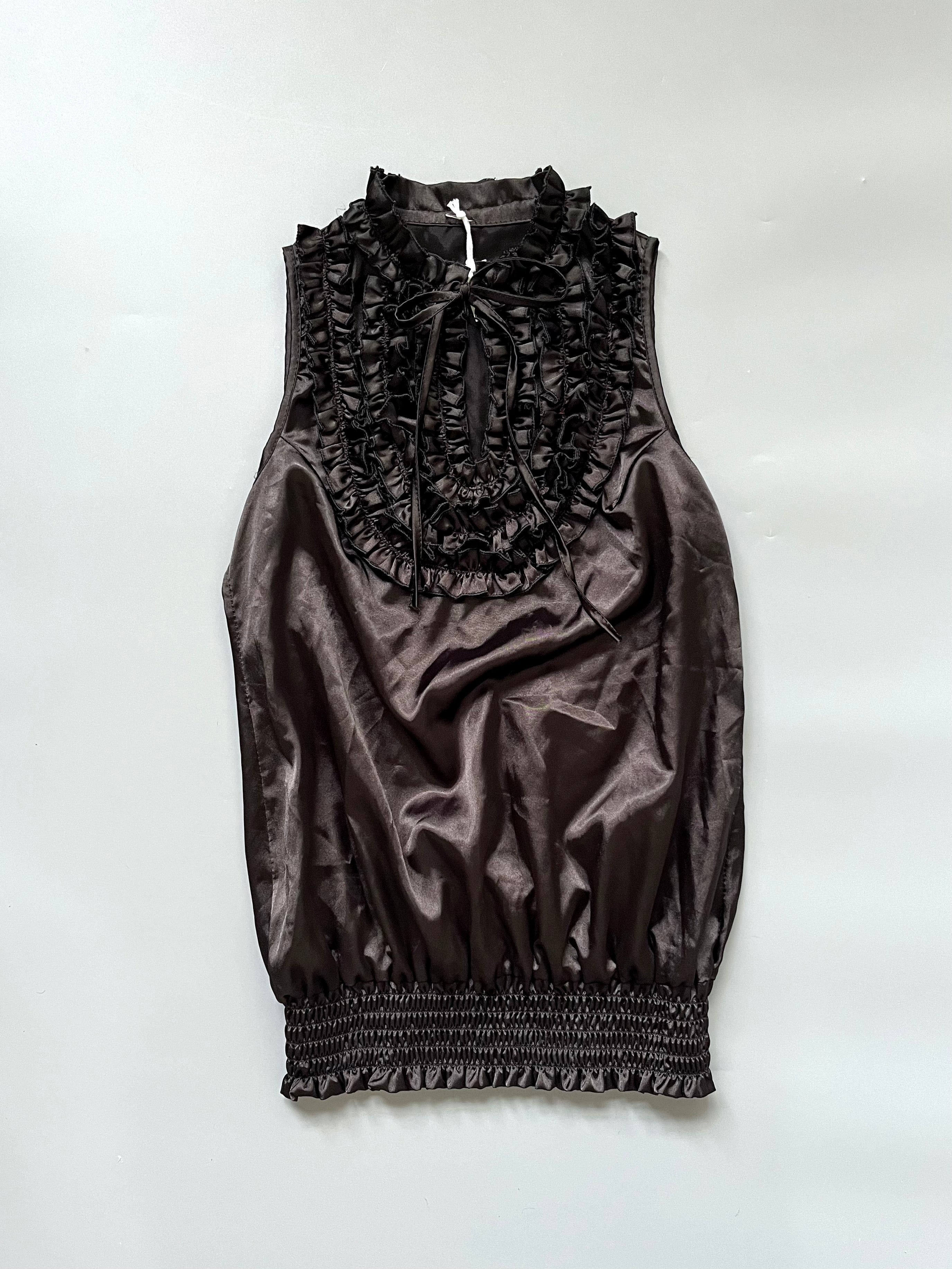 Make In Italy Black Silky Ruffle Vest