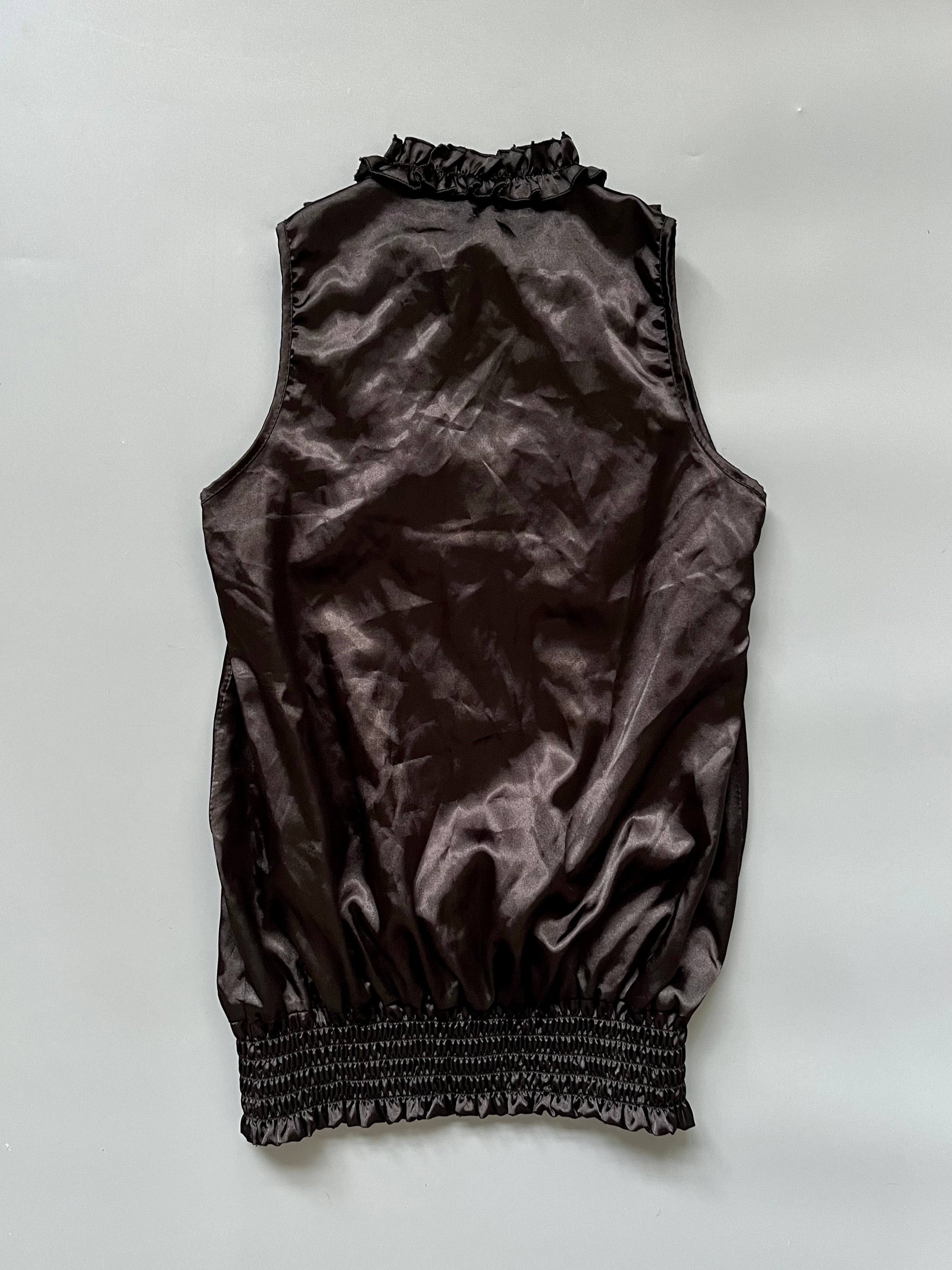 Make In Italy Black Silky Ruffle Vest