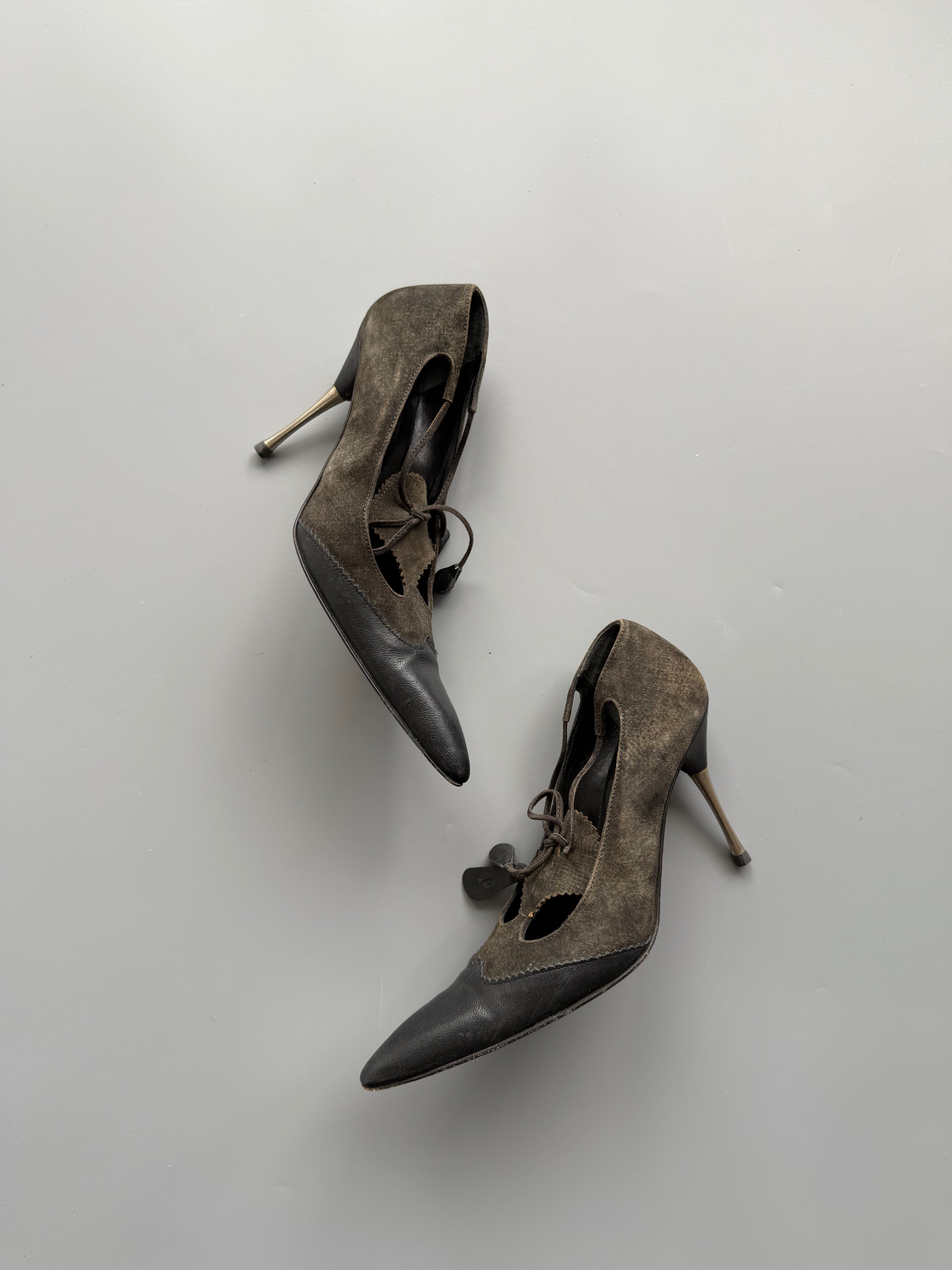 Olive Suede Lace Up Heels