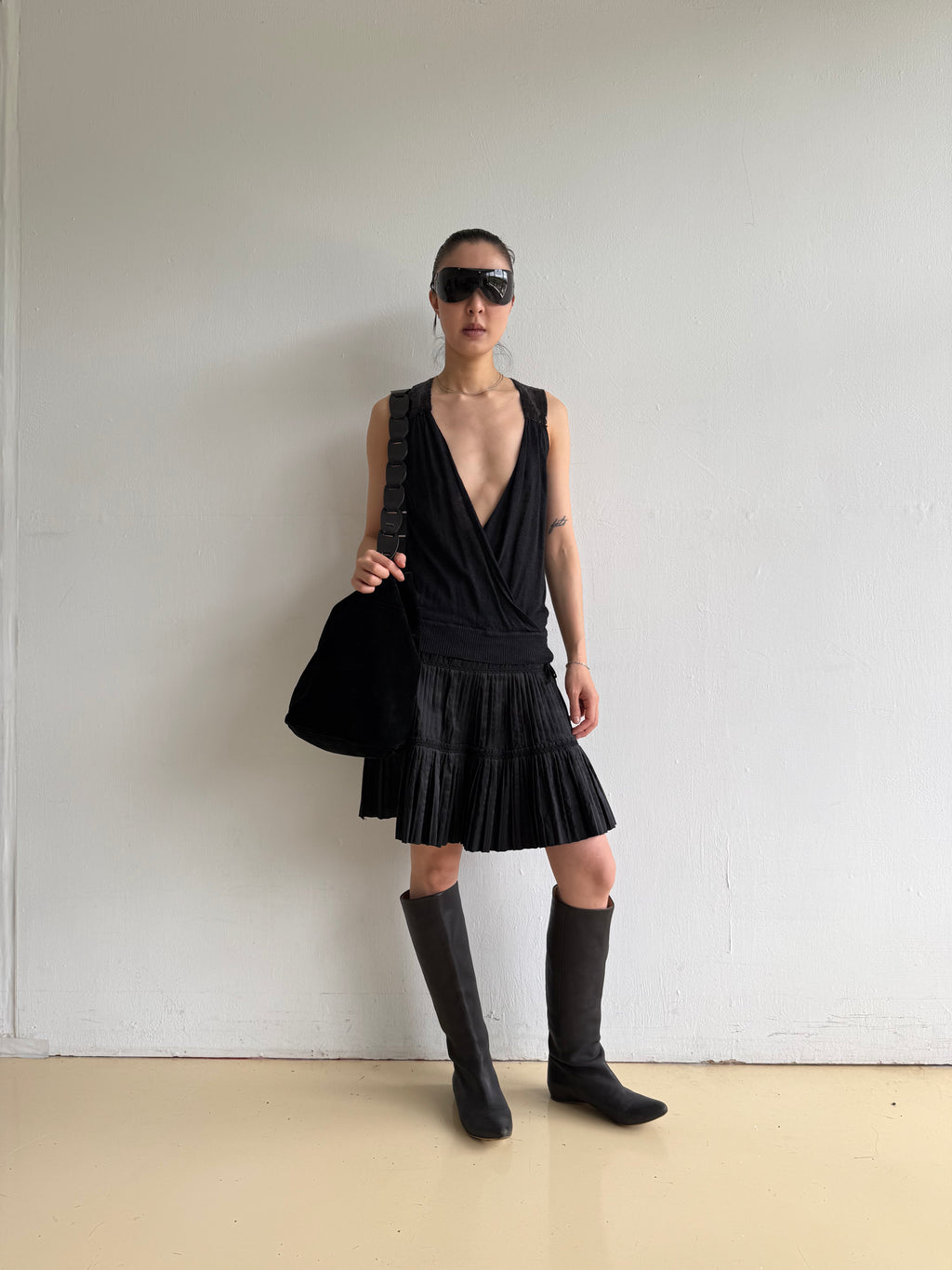 Black Crossover Sequin Top