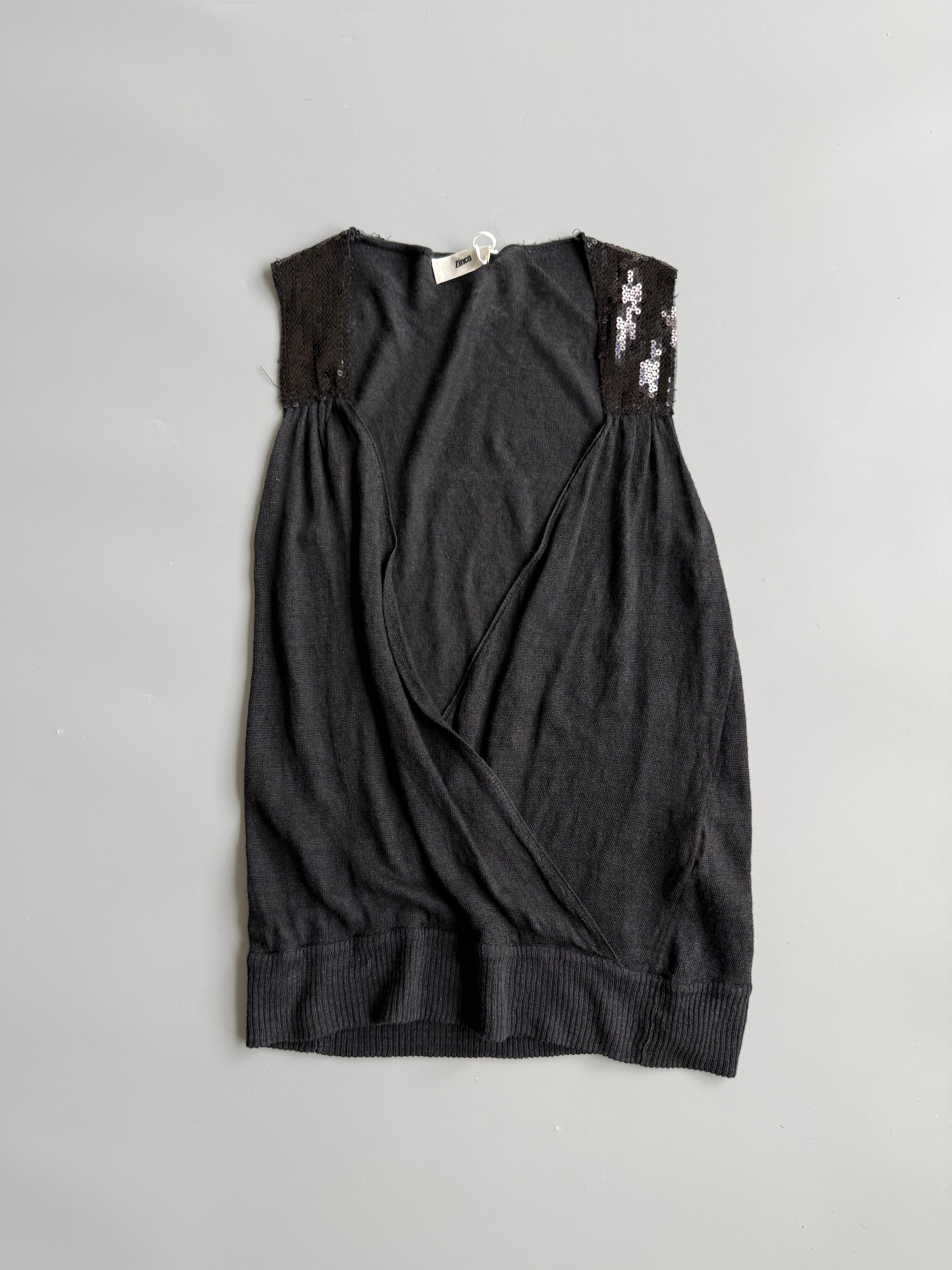 Black Crossover Sequin Top