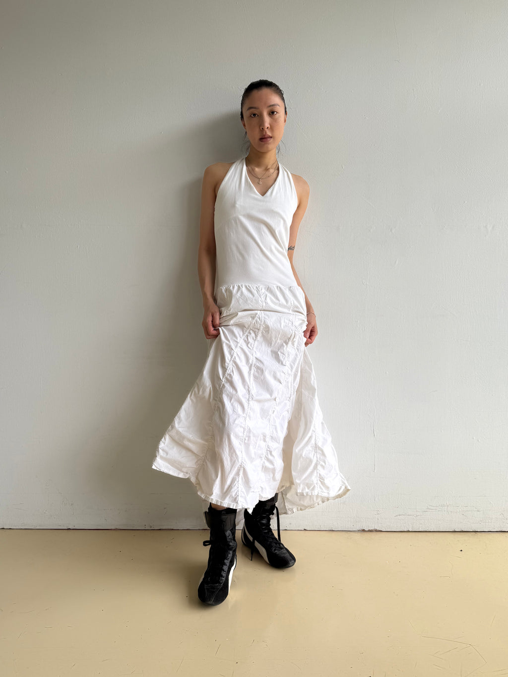White Halter Neck Maxi Dress