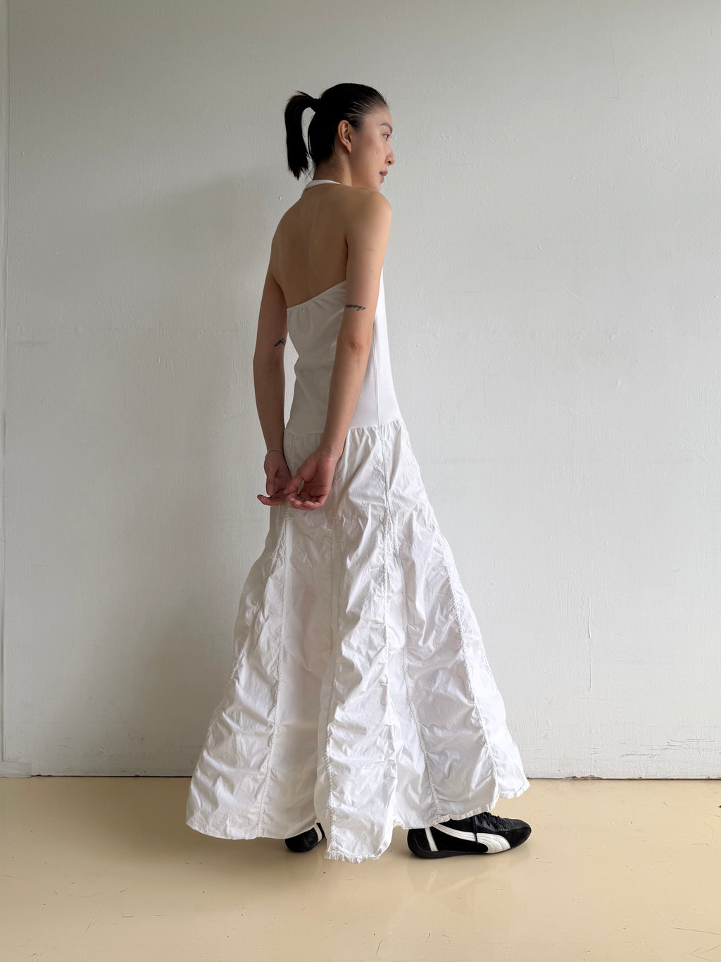 White Halter Neck Maxi Dress