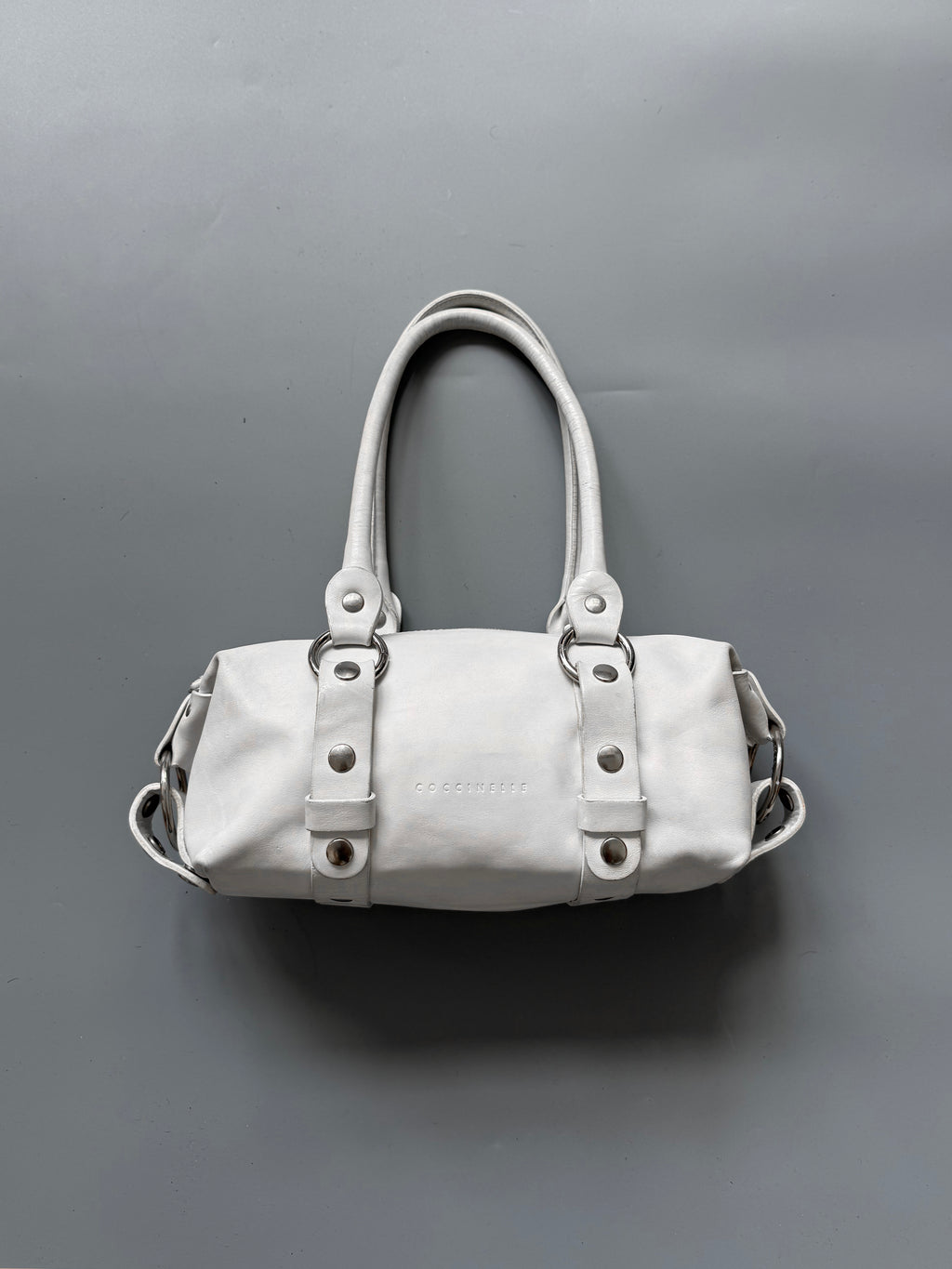 White Studded Leather Shoulder Bag