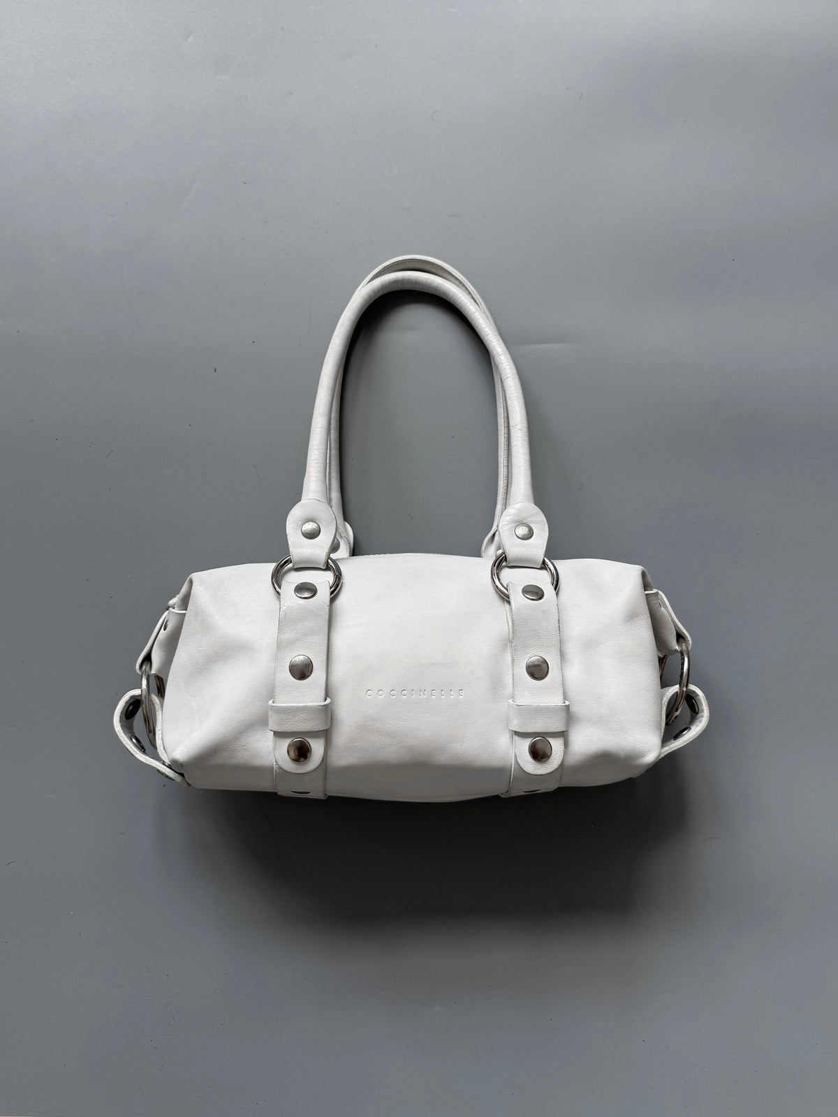 White Studded Leather Shoulder Bag