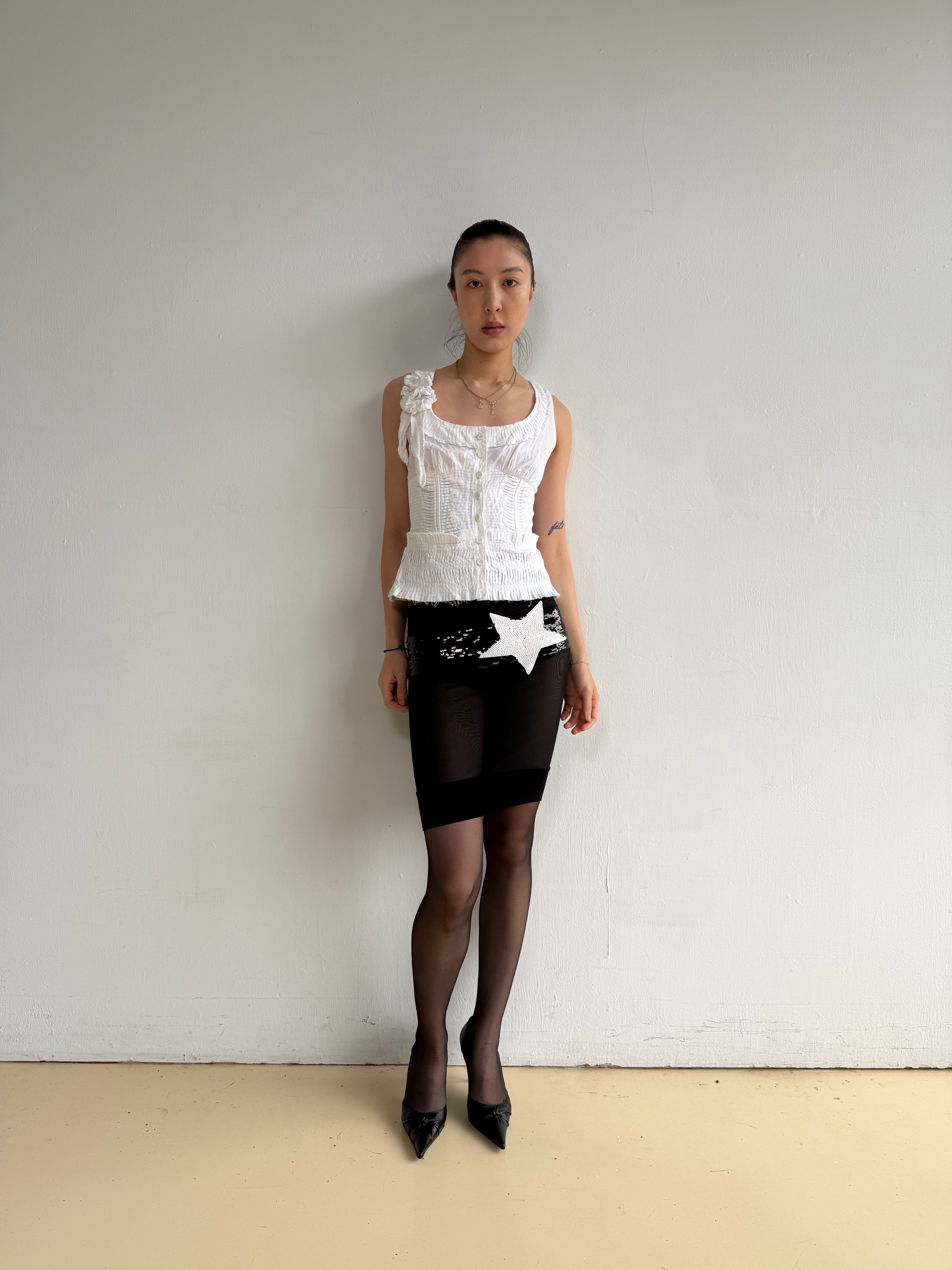 White Cotton Ruffle Top