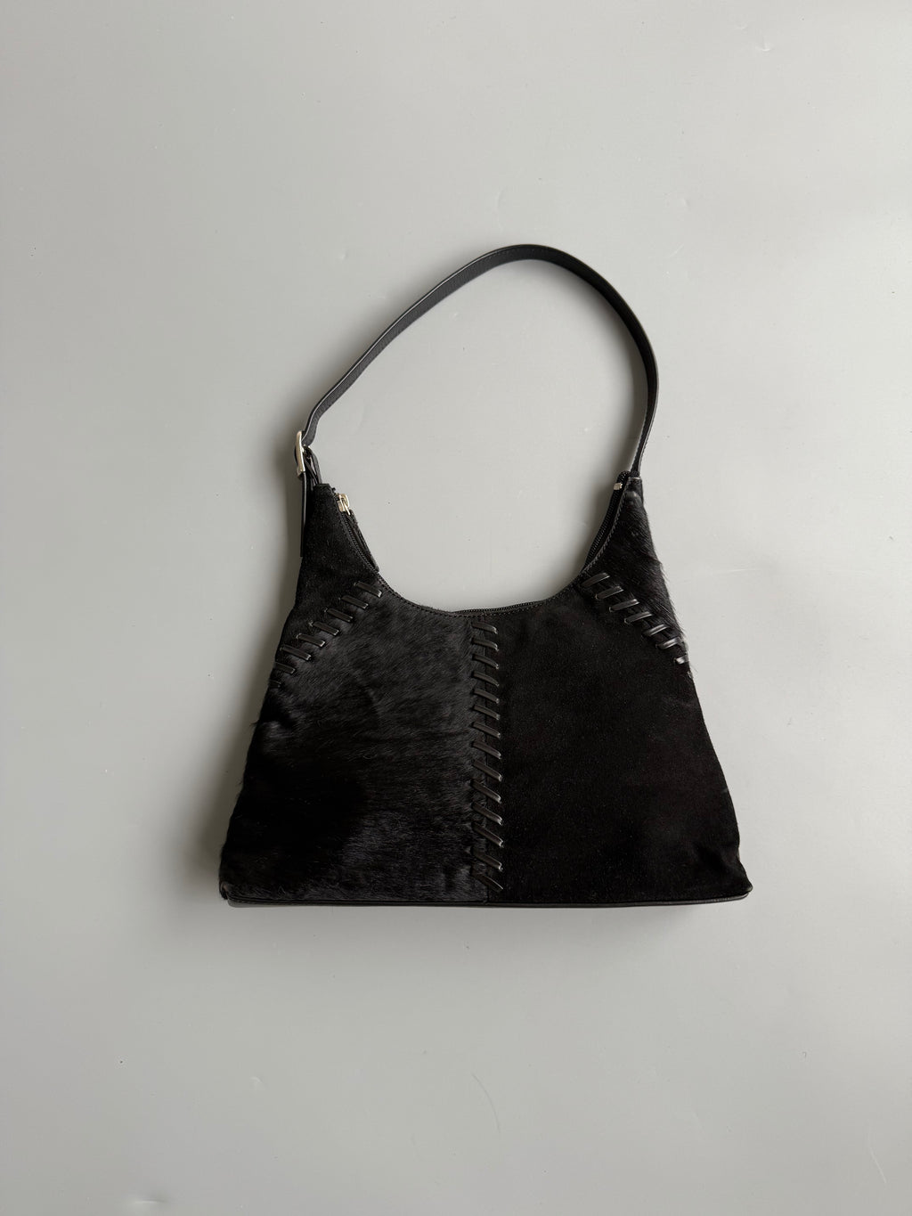 Black Cowhide Fur Leather Bag