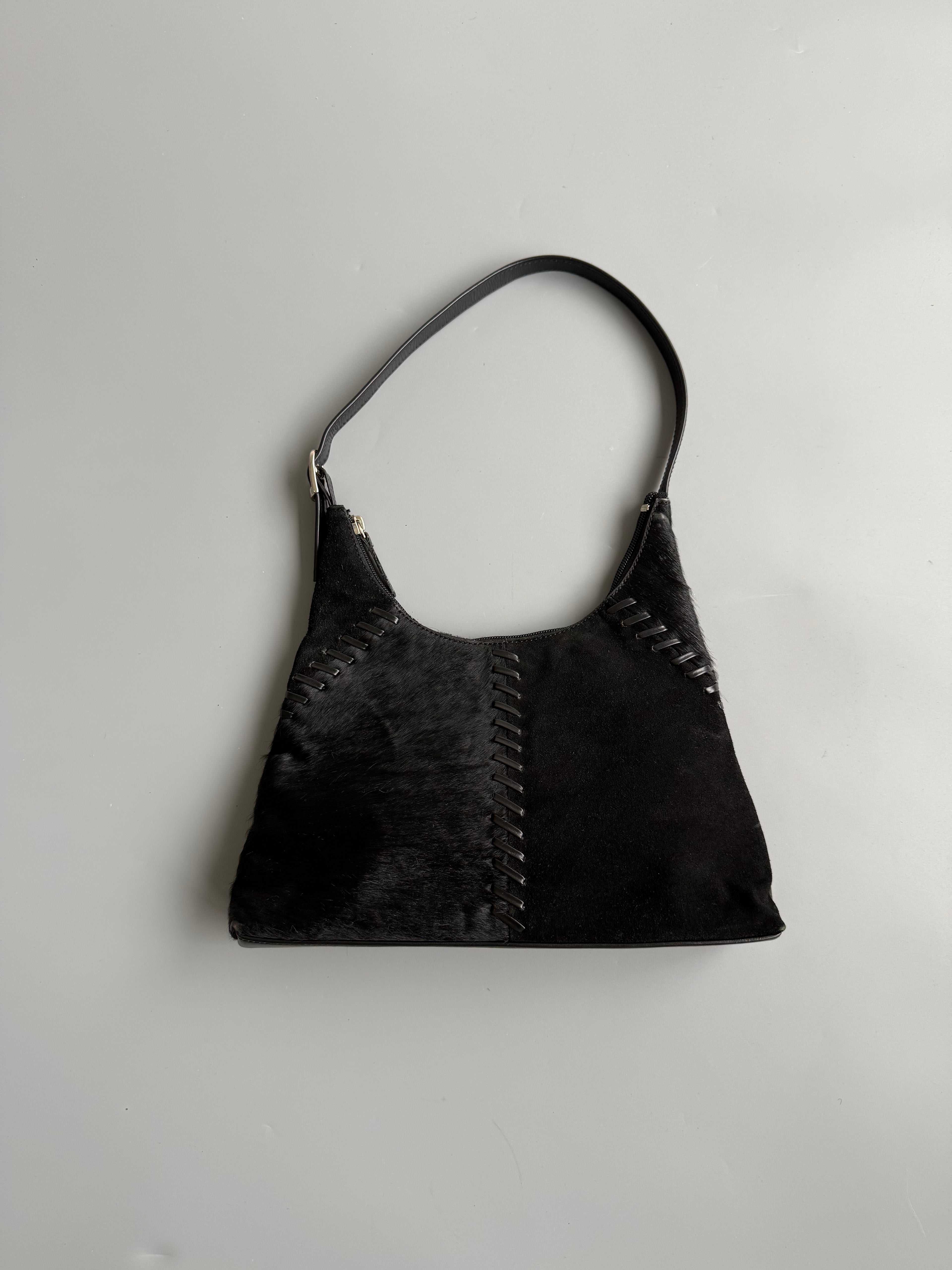 Black Cowhide Fur Leather Bag
