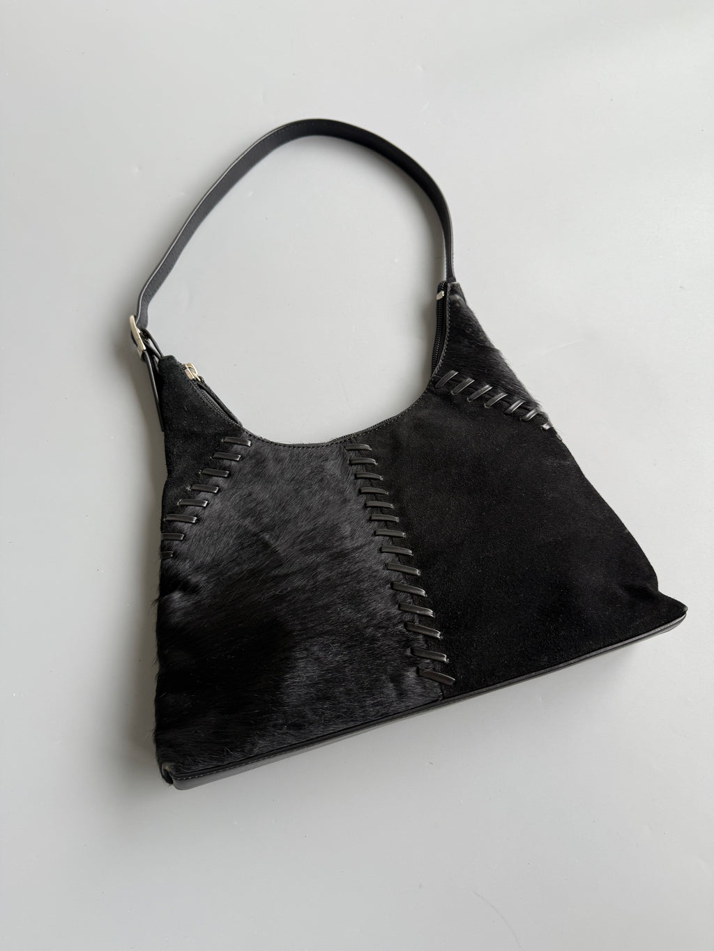 Black Cowhide Fur Leather Bag