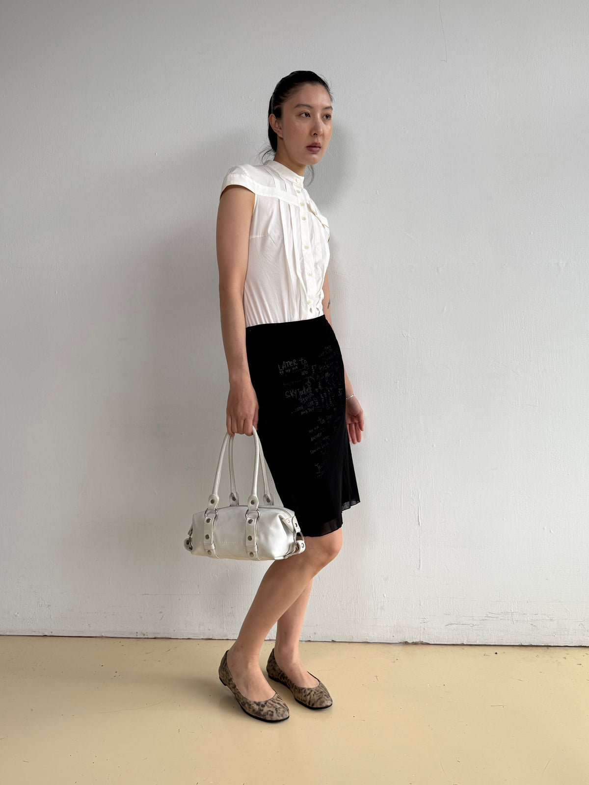 White Studded Leather Shoulder Bag