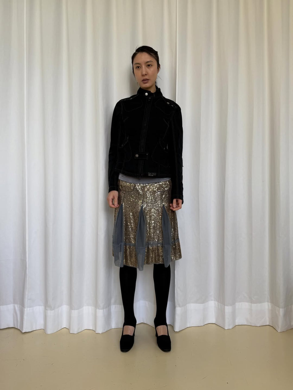 Made In Italy Gold Sequins Flare Skirt