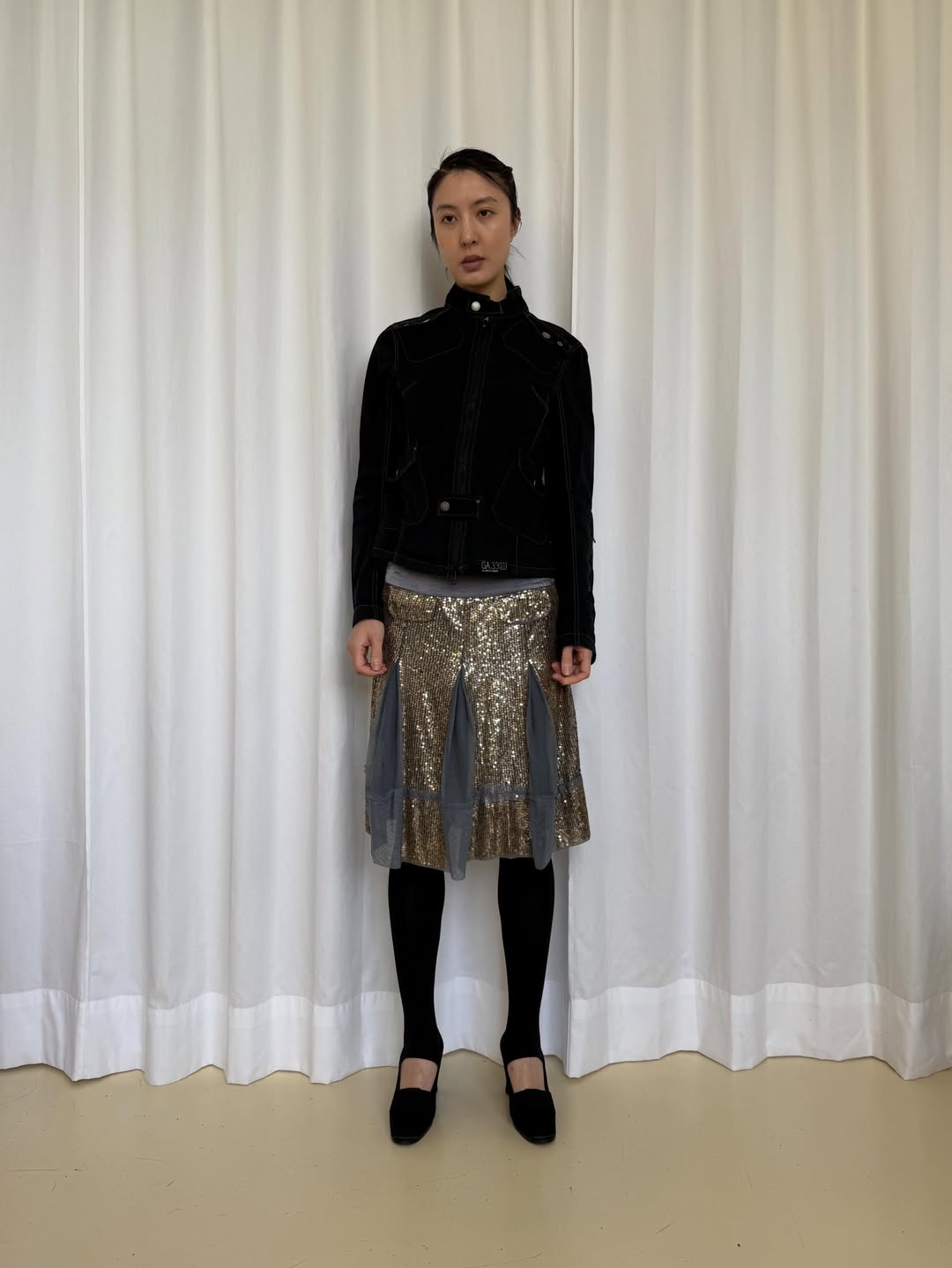 Made In Italy Gold Sequins Flare Skirt