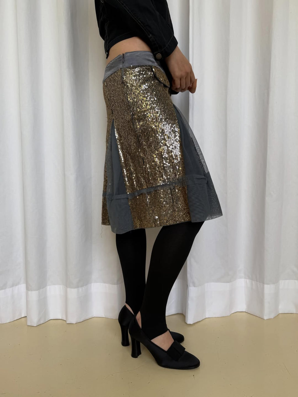 Made In Italy Gold Sequins Flare Skirt