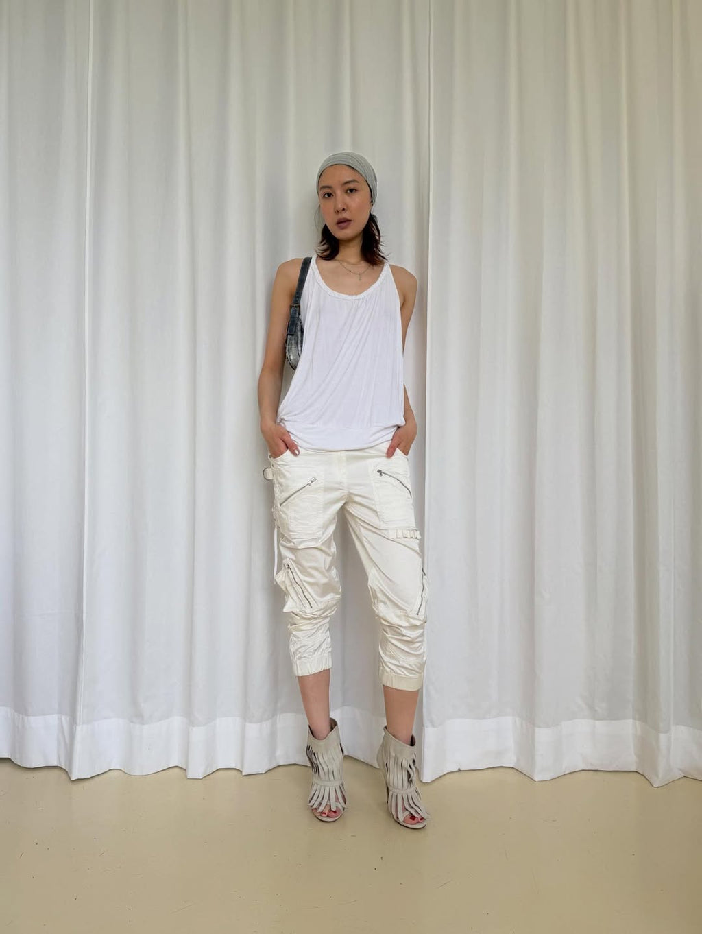 Atos Lombardini White Silky Lace Up Capri