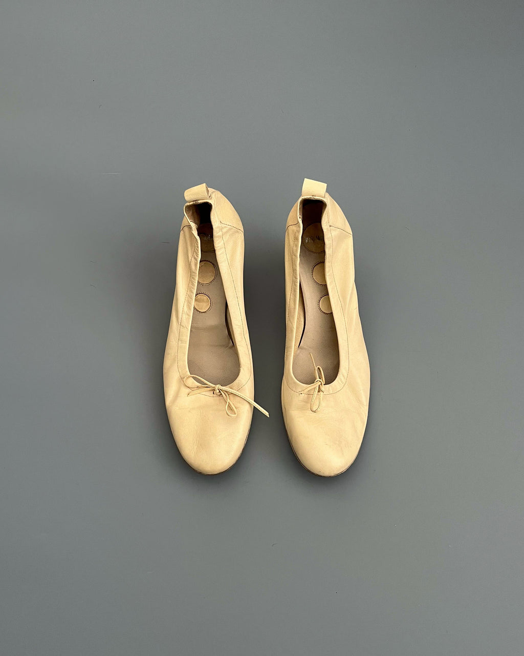 Vic Matie Ecru Leather Ballet Heels
