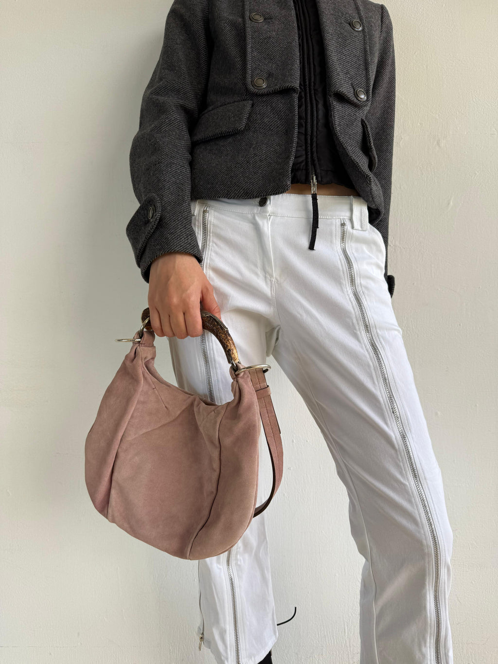 Yves Saint Laurent Mombasa Pale Pink Suede Hand Bag