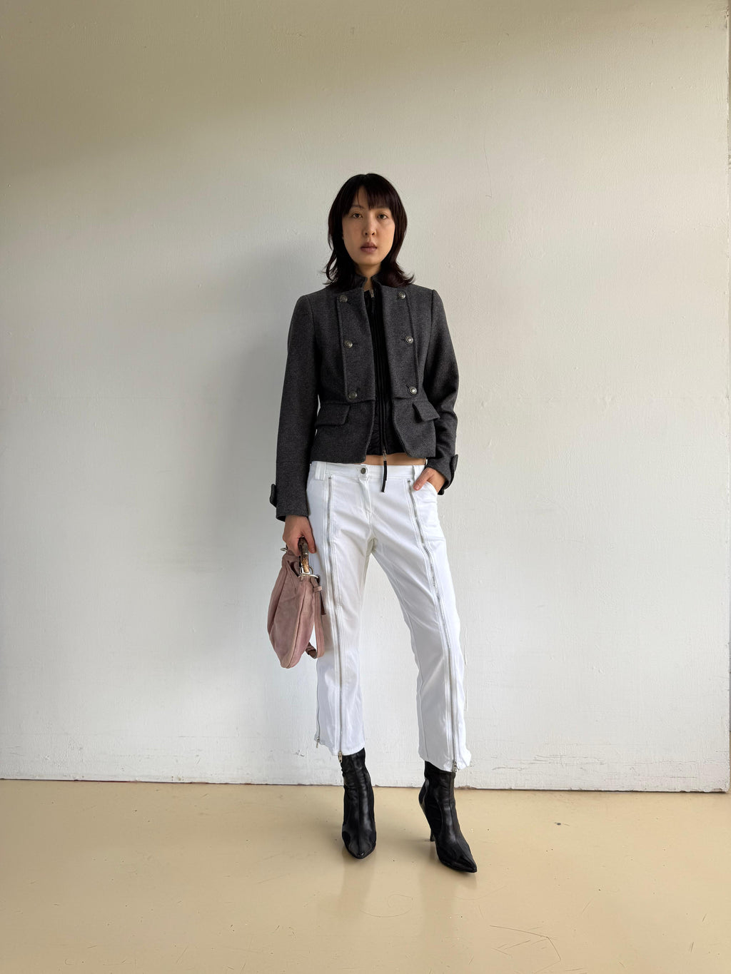 Denny Rose White Zipper Pants